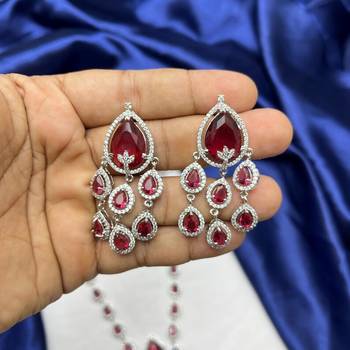 Ruby Red Teardrop CZ Necklace Earrings Set, Bridal Wedding Jewelry, Prom Crystal Drop 3