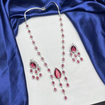 Ruby Red Teardrop CZ Necklace Earrings Set, Bridal Wedding Jewelry, Prom Crystal Drop 4