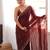 Maroon tissue satin sequins saree with unstitched blouse piece.