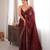 Maroon tissue satin sequins saree with unstitched blouse piece.