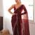Maroon tissue satin sequins saree with unstitched blouse piece.