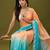 Orange & sky blue tissue satin embellished saree with unstitched blouse piece.