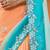 Orange & sky blue tissue satin embellished saree with unstitched blouse piece.