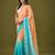 Orange & sky blue tissue satin embellished saree with unstitched blouse piece.