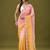 Orange & pink tissue satin embellished saree with unstitched blouse piece.