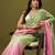 Pink & green tissue satin embellished saree with unstitched blouse piece.