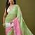 Pink & green tissue satin embellished saree with unstitched blouse piece.