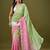 Pink & green tissue satin embellished saree with unstitched blouse piece.