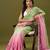 Pink & green tissue satin embellished saree with unstitched blouse piece.