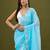 Blue tissue satin embellished saree with unstitched blouse piece.