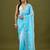 Blue tissue satin embellished saree with unstitched blouse piece.
