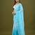 Blue tissue satin embellished saree with unstitched blouse piece.