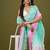 Pink & sea green tissue satin embellished saree with unstitched blouse piece.
