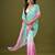 Pink & sea green tissue satin embellished saree with unstitched blouse piece.