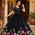 black color elegant lotus floral digital print  silk blend anarkali gown