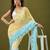Yellow & sky blue tissue satin embellished saree with unstitched blouse piece.