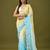 Yellow & sky blue tissue satin embellished saree with unstitched blouse piece.