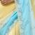 Yellow & sky blue tissue satin embellished saree with unstitched blouse piece.