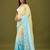 Yellow & sky blue tissue satin embellished saree with unstitched blouse piece.