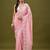 Pink tissue satin embellished saree with unstitched blouse piece.
