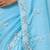 Sky blue tissue satin embellished saree with unstitched blouse piece.