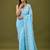Sky blue tissue satin embellished saree with unstitched blouse piece.