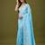 Sky blue tissue satin embellished saree with unstitched blouse piece.