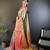 cream silk blend saree with unstitched blouse piece.