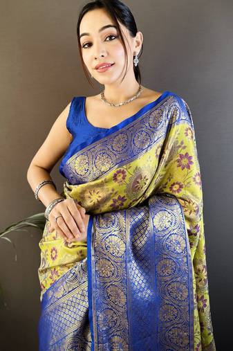 neon silk blend saree with unstitched blouse piece.