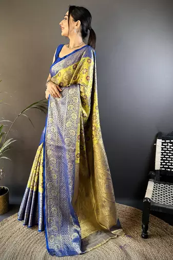 neon silk blend saree with unstitched blouse piece.