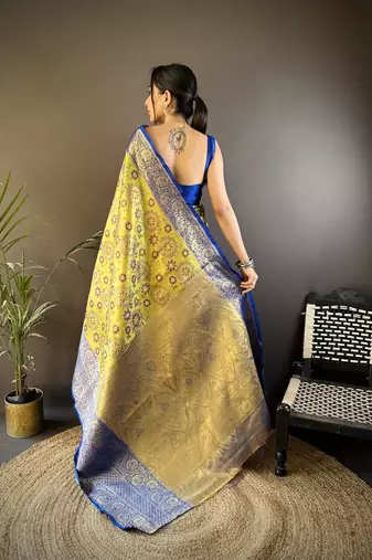 neon silk blend saree with unstitched blouse piece.