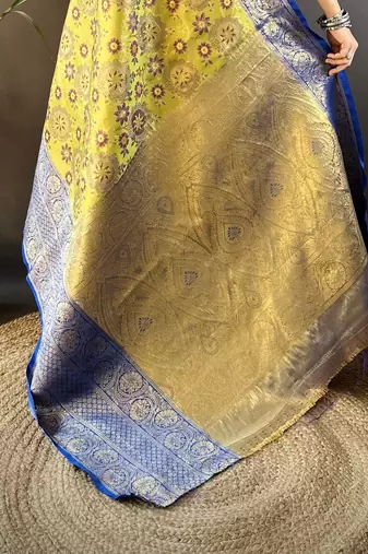 neon silk blend saree with unstitched blouse piece.