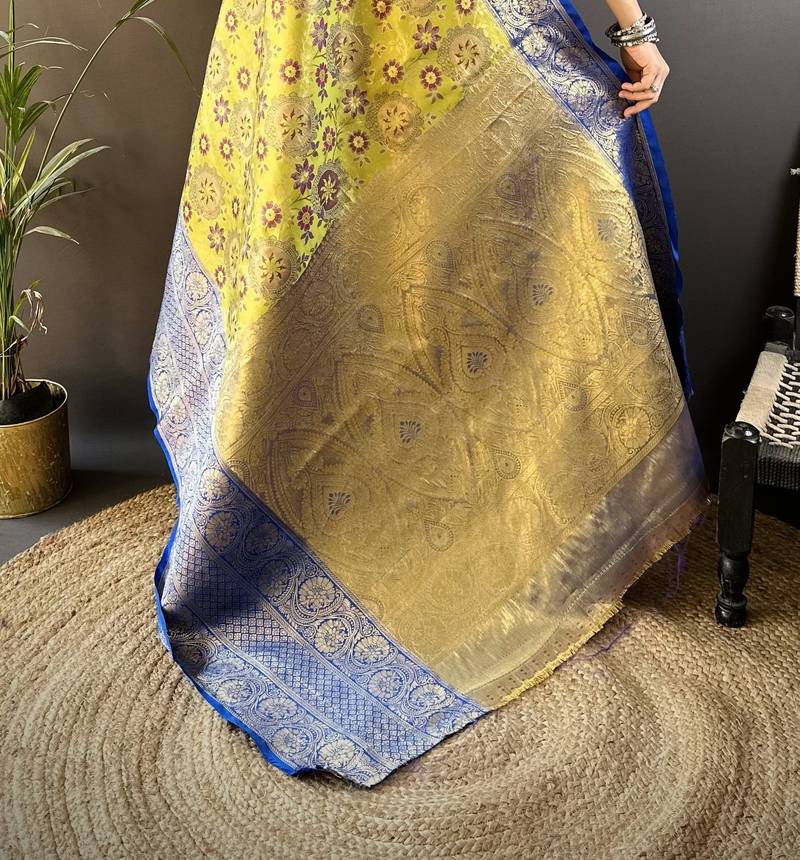 neon silk blend saree with unstitched blouse piece.
