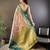 peach silk blend saree with unstitched blouse piece.