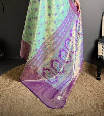 rama kanjeevaram silk blend zari woven saree with unstitched blouse piece. 5