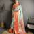 sky blue kanjeevaram silk blend zari woven saree with unstitched blouse piece.