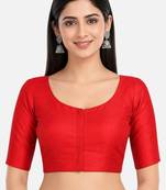 Red silk solid plain round neck half sleeve readymade saree blouse
