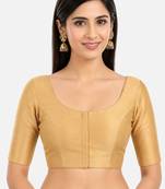 Gold silk solid plain round neck half sleeve readymade saree blouse