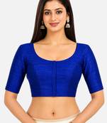 Royal blue silk solid plain round neck half sleeve readymade saree blouse