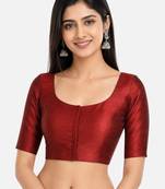Maroon silk solid plain round neck half sleeve readymade saree blouse
