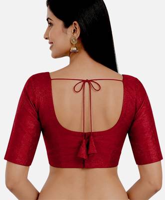 Maroon silk solid plain round neck half sleeve readymade saree blouse 2