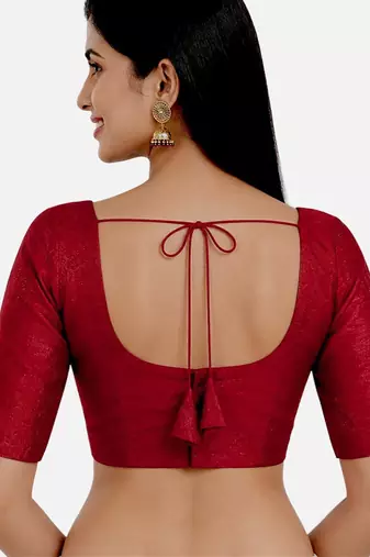 Maroon silk solid plain round neck half sleeve readymade saree blouse