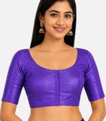 Purple silk solid plain round neck half sleeve readymade saree blouse