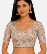 Multi silk blend sequence thread work round neck short sleeve readymade saree blouse