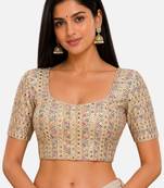 Multi silk blend sequence thread work round neck short sleeve readymade saree blouse