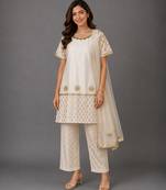 Off white embroidered chanderi cotton silk kurti set