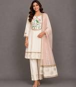 Off white baby pink embroidered velvet chanderi kurti set