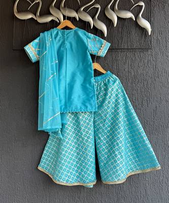 Blue embroidered silk and chanderi gharara set 3