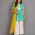 Blue off white embroidered cotton silk kurti set