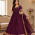 wine color elegant floral embroidery with rich zari weaving border silk blend anarkali gown set